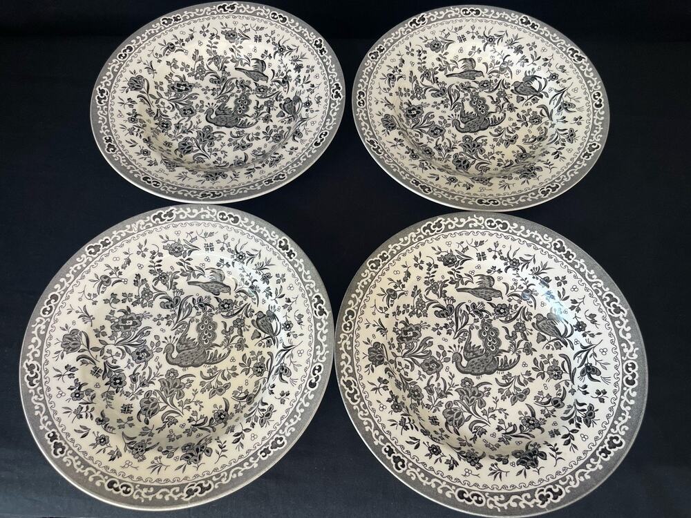 RARE Burleigh Black Regal Chinese Peacock Stonewall Kitchen Set of Bowls England